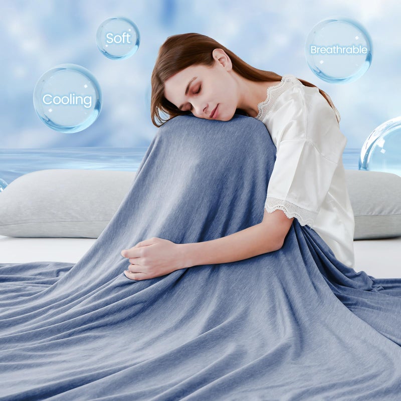 LUXEAR Cooling Blanket for Hot Sleepers Night Sweats Queen Size Cool Summer Blanket 79 X 86in Japanese Q-Max>0.5 Arc-Chill Cooling Fiber Keep Adults/Children Cool Soft Breathable All-Season-Blue - Image 2